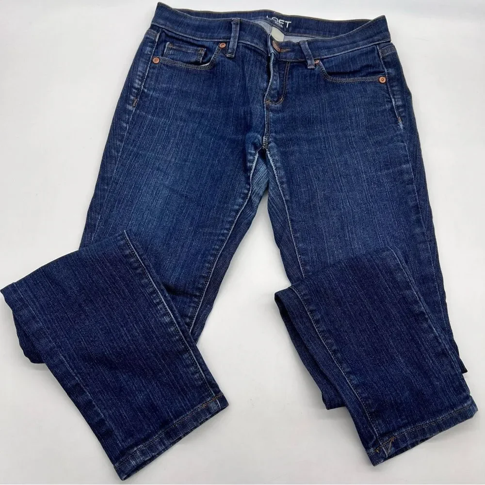 Ann Taylor LOFT Outlet Modern Skinny in Dark Wash Petite Mid Rise Denim Jeans-2P